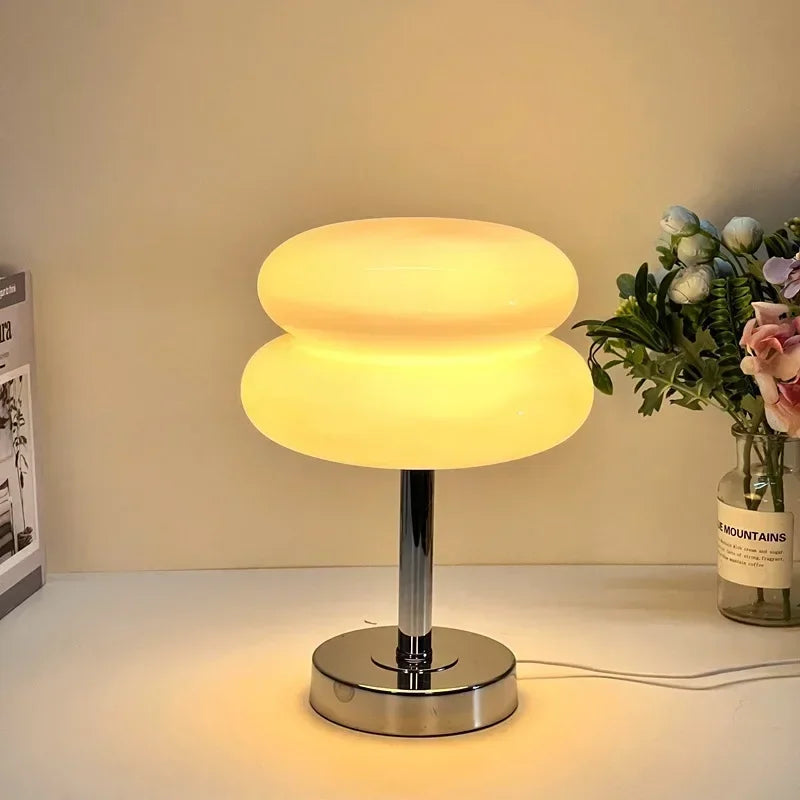 Nordic LED Table Lamp Minimalist Tart Glass Ambient Light for Study Bedroom Bedside Living Room Desktop Decorative Mood Lighting
