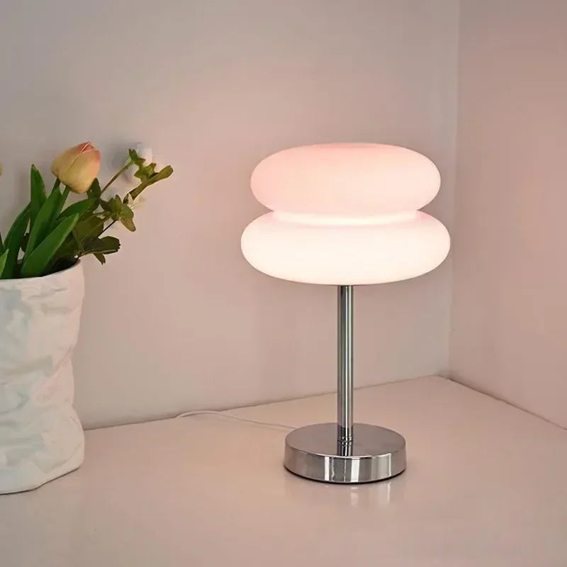 Nordic LED Table Lamp Minimalist Tart Glass Ambient Light for Study Bedroom Bedside Living Room Desktop Decorative Mood Lighting