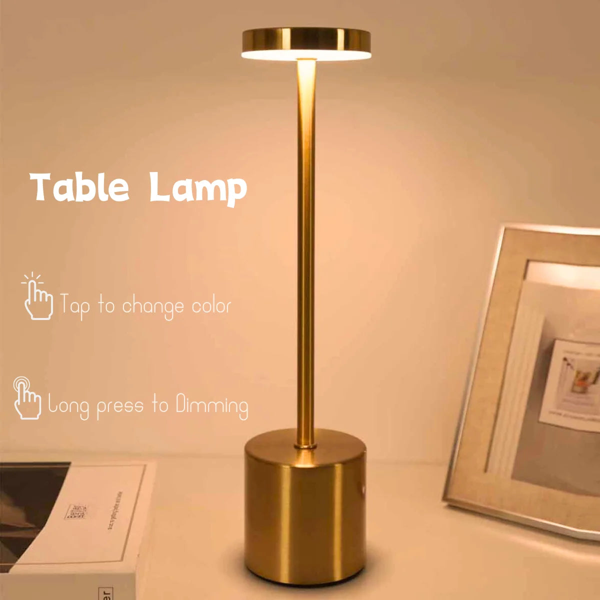 LED Rechargeable Touch Metal Table Lamp (Three Colors)