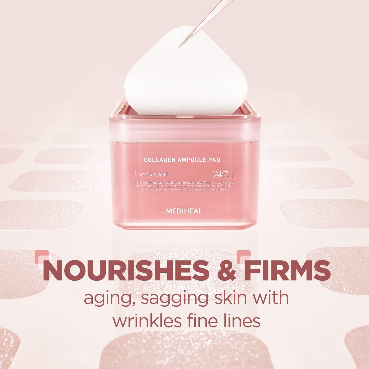 Collagen Ampoule Pad – Square Cotton Facial Toner Pads Collagen & Ceramide - Skin Firming & Restore Elasticity - Tighten Wrinkles & Lines - Vegan Eco Silk Wipes, 100 Pads