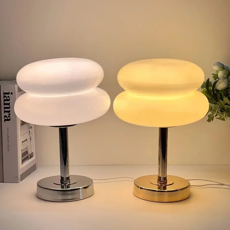 Nordic LED Table Lamp Minimalist Tart Glass Ambient Light for Study Bedroom Bedside Living Room Desktop Decorative Mood Lighting
