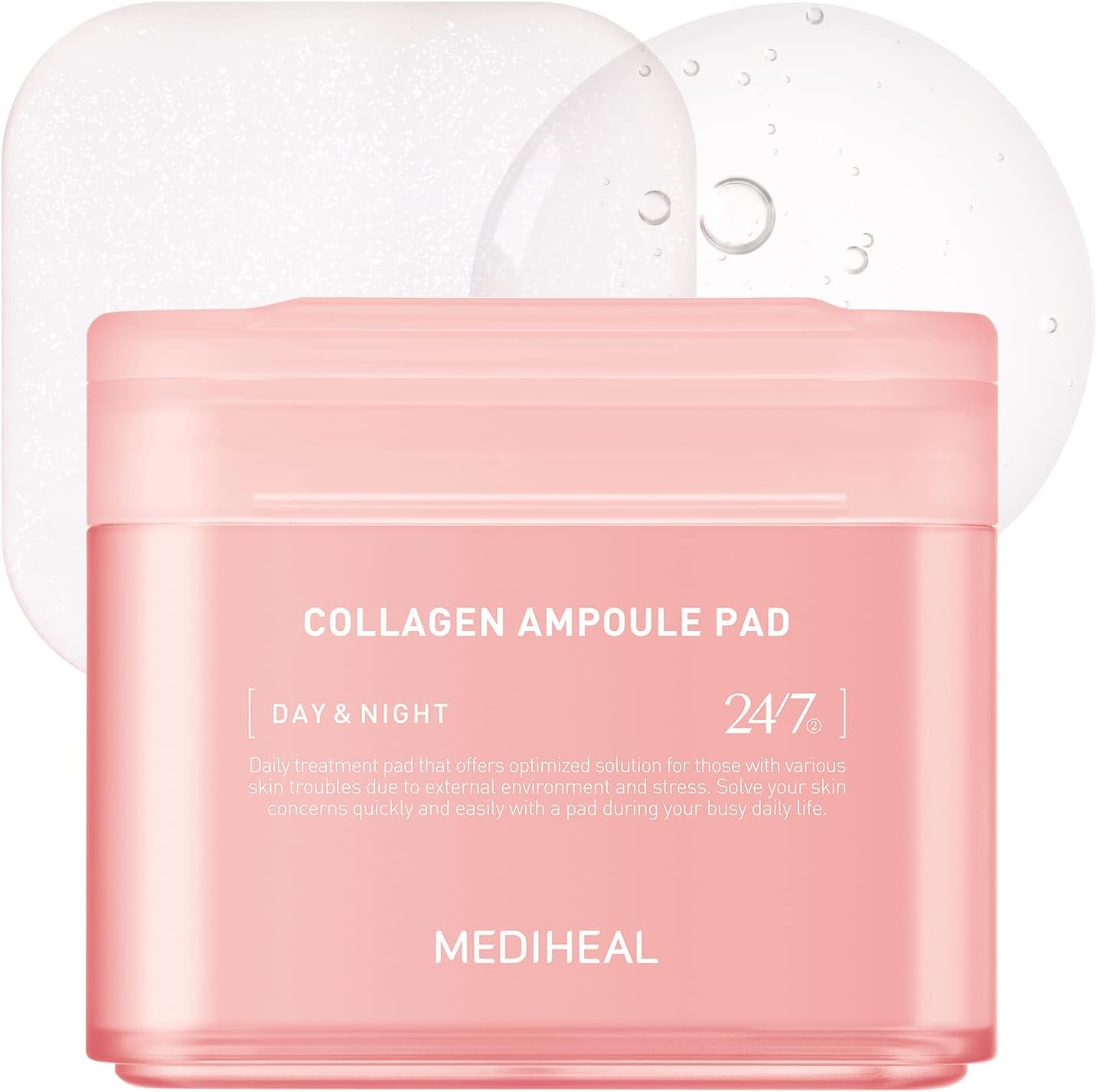 Collagen Ampoule Pad – Square Cotton Facial Toner Pads Collagen & Ceramide - Skin Firming & Restore Elasticity - Tighten Wrinkles & Lines - Vegan Eco Silk Wipes, 100 Pads