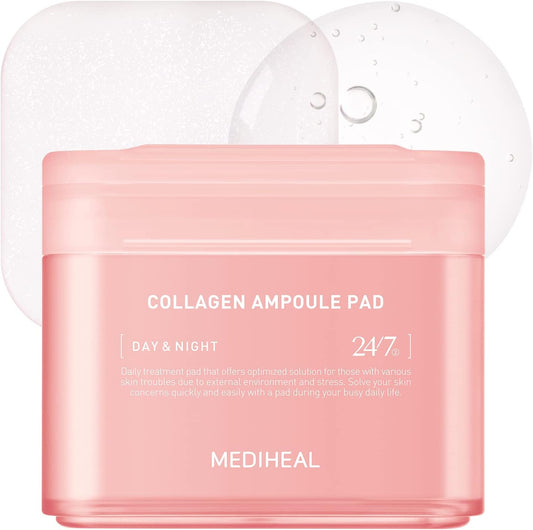 Collagen Ampoule Pad – Square Cotton Facial Toner Pads Collagen & Ceramide - Skin Firming & Restore Elasticity - Tighten Wrinkles & Lines - Vegan Eco Silk Wipes, 100 Pads