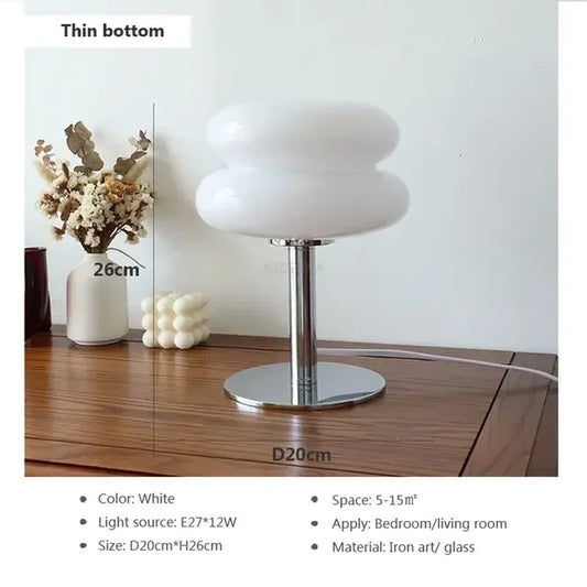 Nordic LED Table Lamp Minimalist Tart Glass Ambient Light for Study Bedroom Bedside Living Room Desktop Decorative Mood Lighting