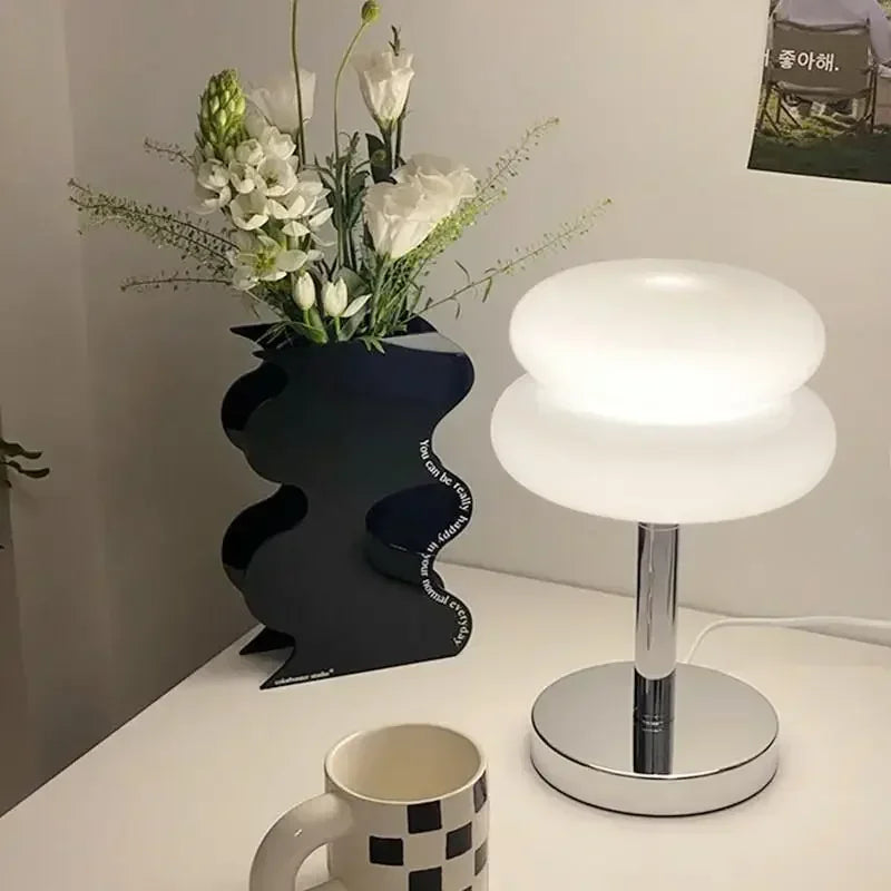 Nordic LED Table Lamp Minimalist Tart Glass Ambient Light for Study Bedroom Bedside Living Room Desktop Decorative Mood Lighting