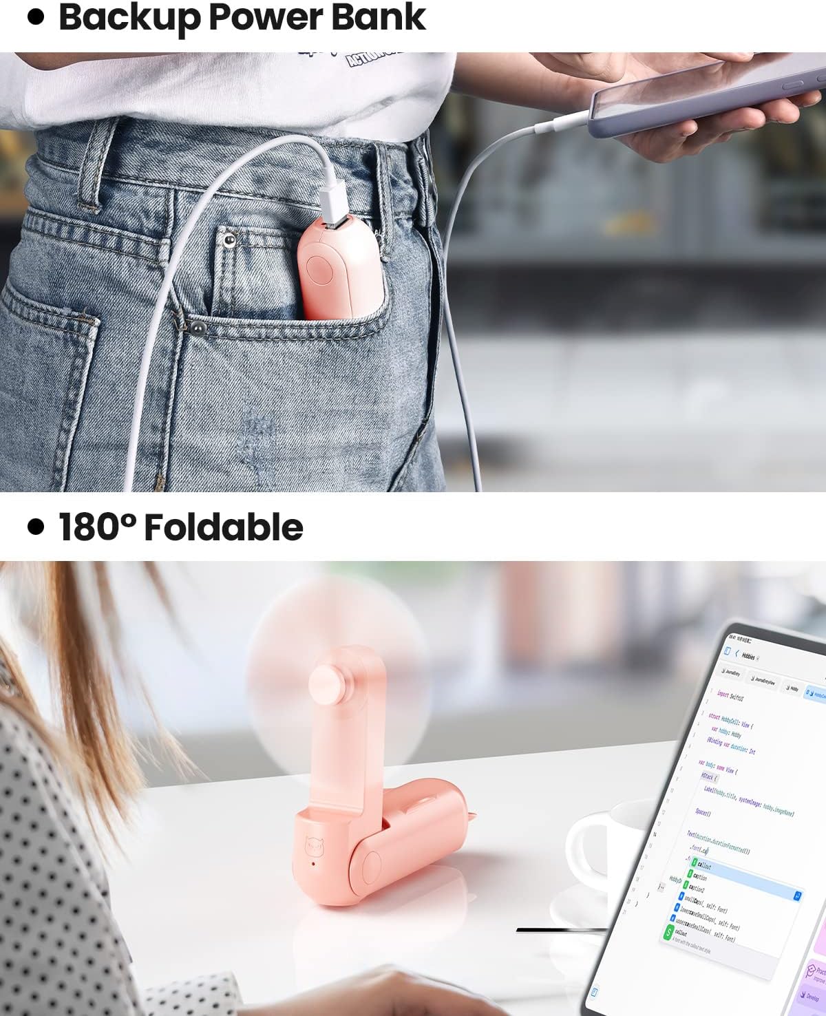 Mini Hand Held Fan with USB Rechargeable 2000Mah Battery