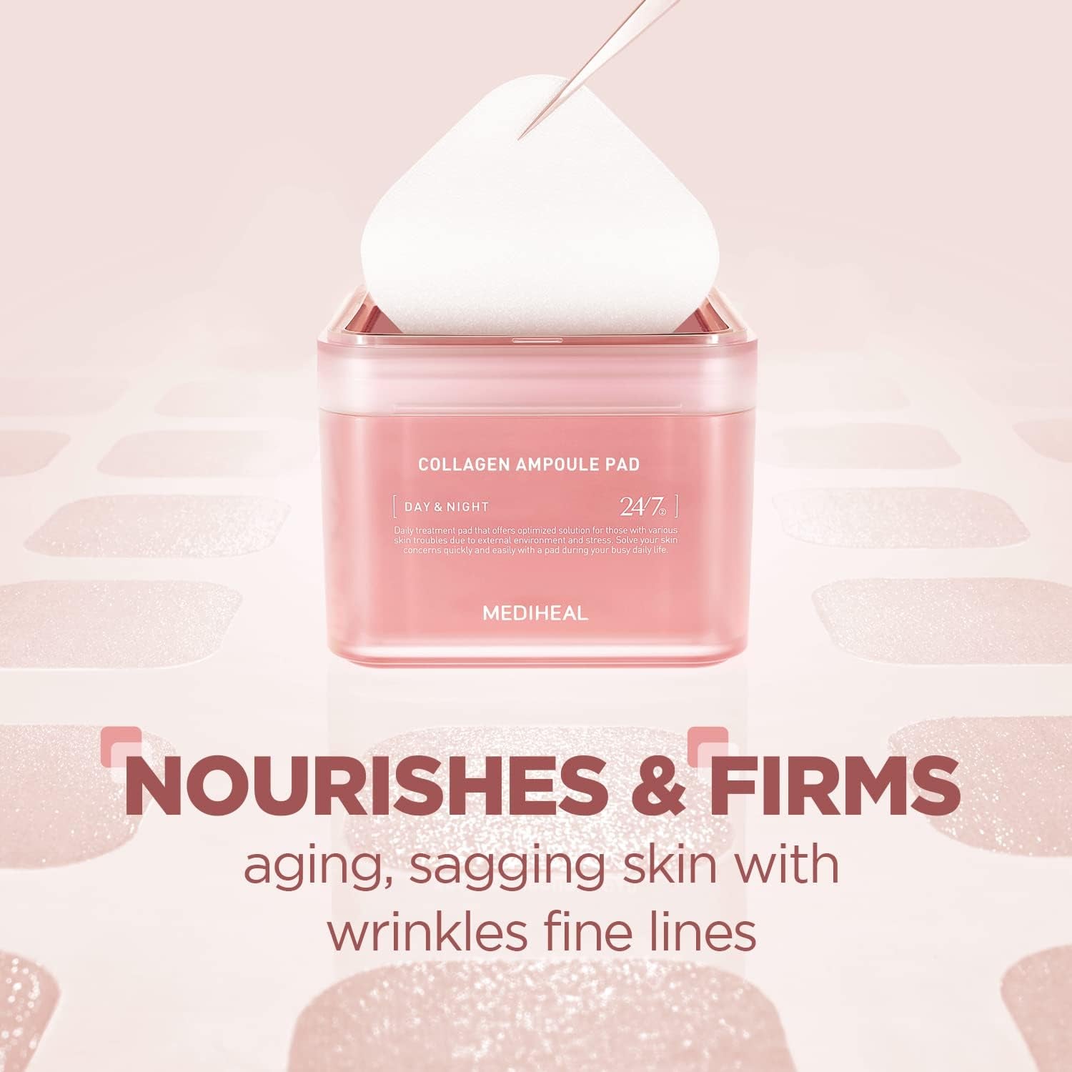 Collagen Ampoule Pad – Square Cotton Facial Toner Pads Collagen & Ceramide - Skin Firming & Restore Elasticity - Tighten Wrinkles & Lines - Vegan Eco Silk Wipes, 100 Pads